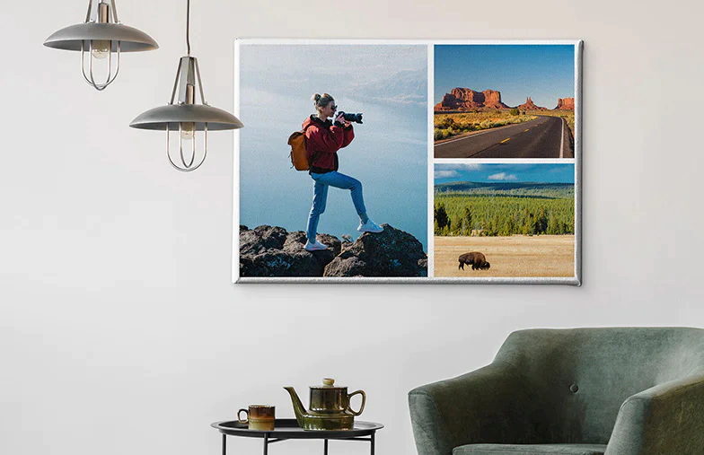 Tirages sur toile avec collage : Vous n'arrivez pas à choisir une seule photo ? Combinez-les toutes en un seul chef-d'œuvre grâce aux tirages sur toile avec collage personnalisé.